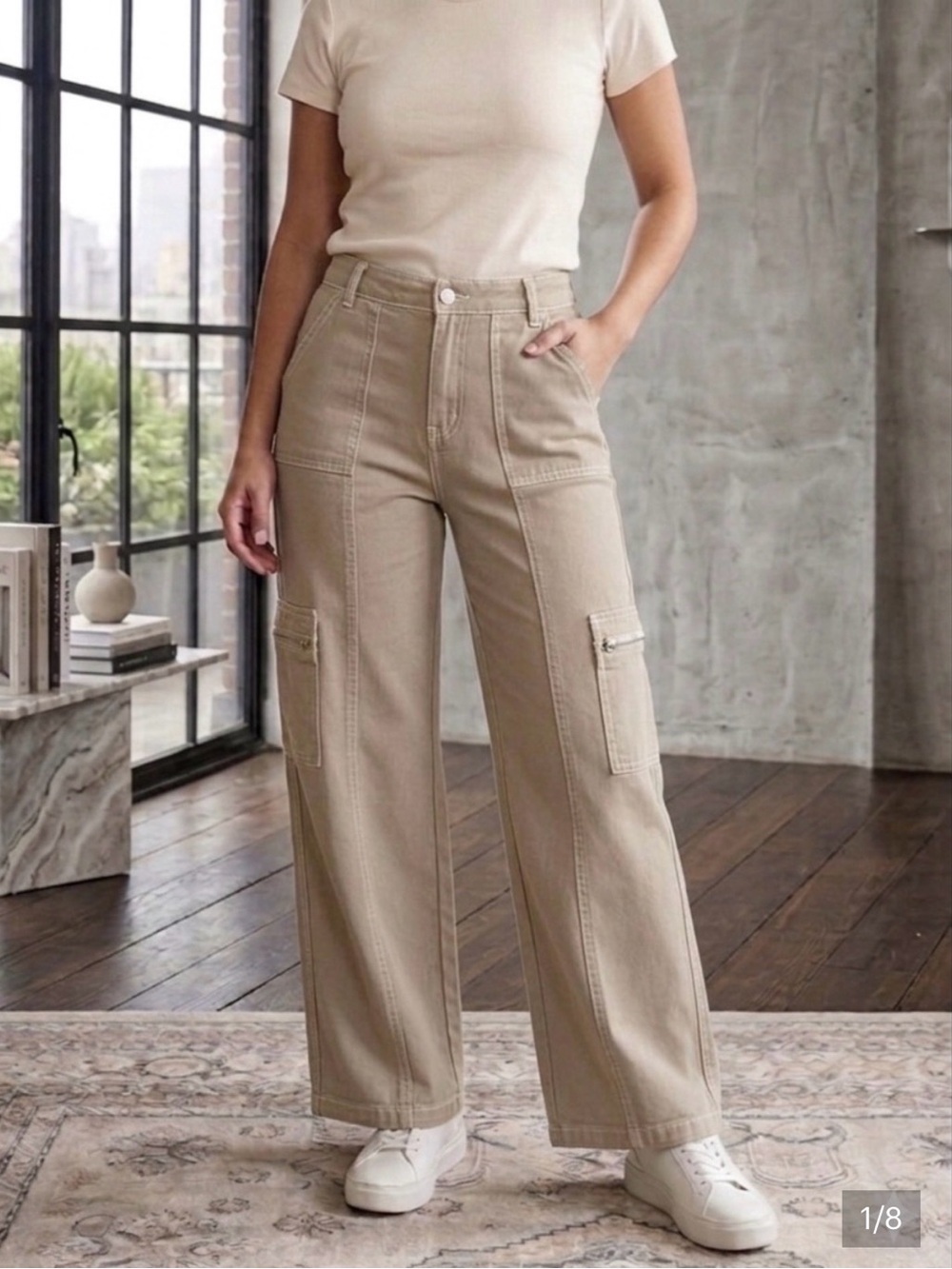 Rachel Paige Tan Wide Leg Cargo Pants